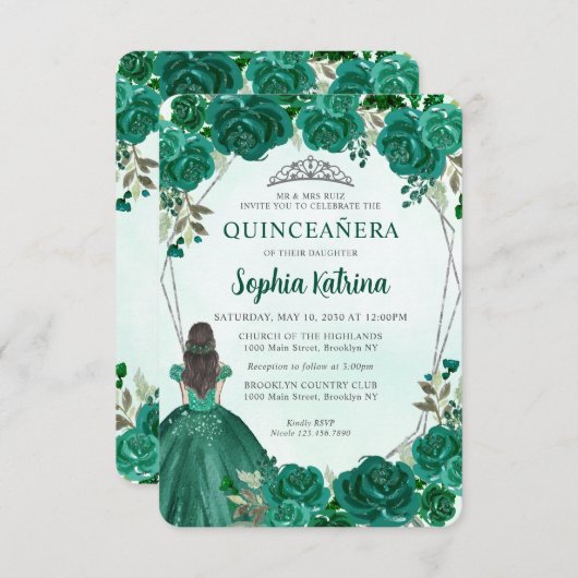 バジェットグリーンシルバーフローラプリンセスキンセアニラ ノートカード (正面/裏面)