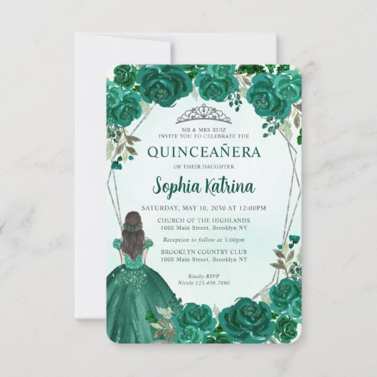 バジェットグリーンシルバーフローラプリンセスキンセアニラ ノートカード (正面)