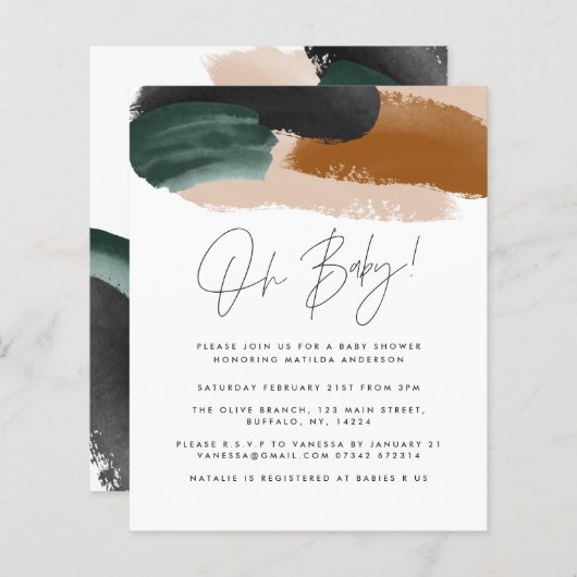 バジェットグリーンテラコッタ抽象芸術ベビーシャワー (正面/裏面)