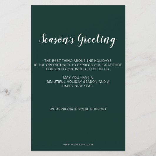 バジェットグリーンノルディックトナディアビジネスホリデーカード (裏面)