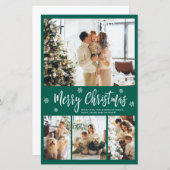 バジェットグリーンフォトコラージクリスマスシンカード (正面/裏面)