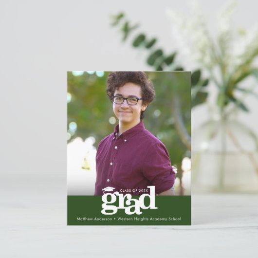 バジェットグリーンフォト卒業はっきりしたキャップ招待状 (スタンド正面)