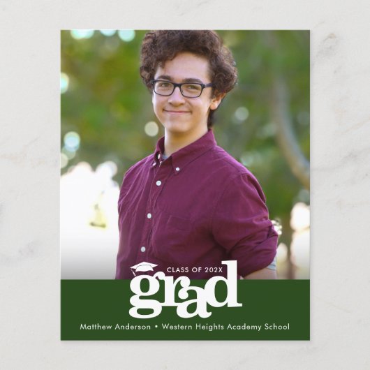 バジェットグリーンフォト卒業はっきりしたキャップ招待状 (正面)