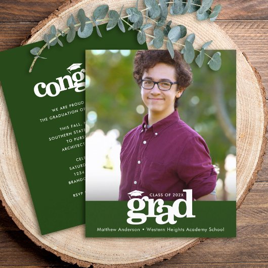 バジェットグリーンフォト卒業はっきりしたキャップ招待状