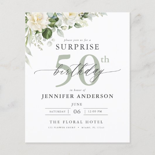 バジェットグリーンフローラサプライズ誕生日招待状 (正面)