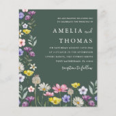 バジェットグリーンフローラワイルドフラワー結婚式招待状 (正面)