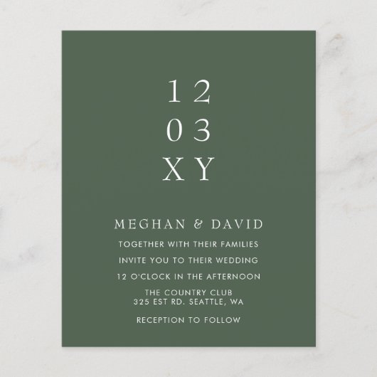 バジェットグリーンモダン結婚式招待状 (正面)