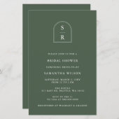 バジェットグリーンモノグラムブライダルシャワー招待 (正面/裏面)
