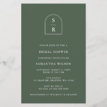 バジェットグリーンモノグラムブライダルシャワー招待