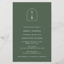 バジェットグリーンモノグラムブライダルシャワー招待