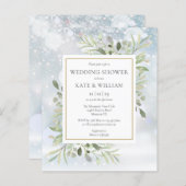 バジェットグリーンリーウィンターウェディングシャワー招待状 (正面/裏面)