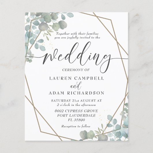 バジェットグリーンリーウォーターカラー結婚式招待状 (正面)