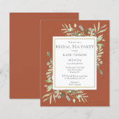 バジェットグリーンリーテラコッタブライダルティーパーティー招待状 (正面/裏面)