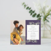 バジェットグリーンリーパープルフォト結婚式招待状 (スタンド正面)