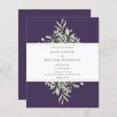 バジェットグリーンリーパープル結婚式招待状 (正面/裏面)