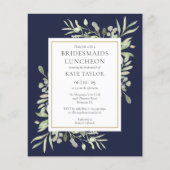 バジェットグリーンリーブルーブリデスメイドランチョン招待状 (正面)