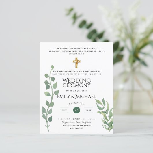 バジェットグリーンリーユーカリプタカトリック結婚式の招待 (スタンド正面)