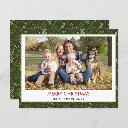 バジェットグリーンリーリーフシンプルクリスマスメリークリスマス (正面/裏面)