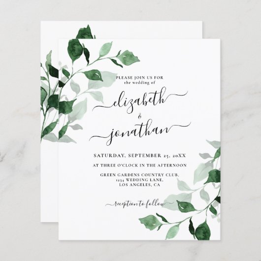 バジェットグリーンリーリーフ結婚式招待状 (正面/裏面)