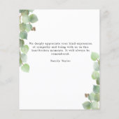 バジェットグリーンリー葬儀フォトフラットサンキューカード (裏面)