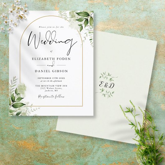 バジェットグリーンリー金ゴールドアーチ結婚式招待状