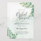 バジェットグリーンリー金ゴールドユーカリブライダルシャワー 招待状 (正面/裏面)
