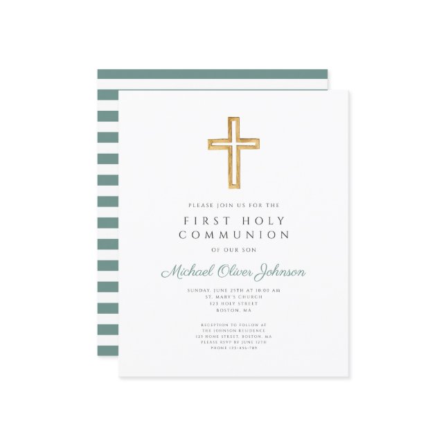 バジェットグリーン宗教少年ファーストコミュニオンシート (正面/裏面インサイチュ)