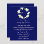 バジェットグリーン結婚式招待状金ゴールド植物学 (正面/裏面)