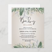 バジェットグリーン葉リーニュートラルベビーシャワー招待状 (正面/裏面)