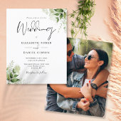 バジェットグリーン葉リーフォト結婚式招待状