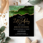 バジェットグリーン金ゴールドアゲート21st誕生日招待状<br><div class="desc">このトレンディー21回目の誕生日の招待は、金ゴールドのハイライトと緑の色合いのアゲイトの水彩画フェイク像を特徴とする。「21歳の誕生日」という言葉は、装飾的な手書きフォントのフェイク金ゴールドグリッターに現れモダンる。カスタマイズ金ゴールド色の文字で詳細の名を持つ。同じ緑の瑪瑙のイメージが反対側に表示される。</div>
