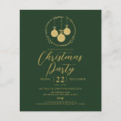 バジェットグリーン金ゴールドグリッタークリスマス招待状 チラシ (正面)