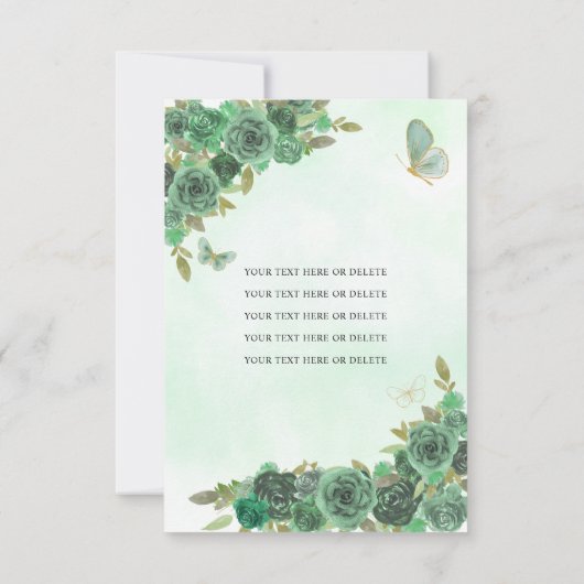 バジェットグリーン金ゴールドフローラプリンセスキンセアニラ ノートカード (裏面)