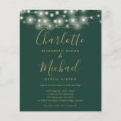 バジェットグリーン金ゴールドライトフォト結婚式招待状 (正面)
