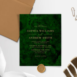 バジェットグリーン&金ゴールドミニマル結婚式招待状