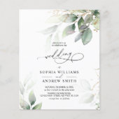バジェットグリーン&金ゴールドユーカリ結婚式招待状 (正面)