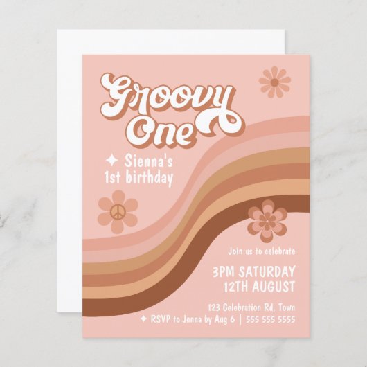 バジェットグルービーワンレトロデイジーピンク1st誕生日 (正面/裏面)