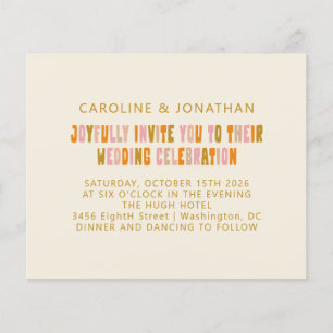 バジェットグルーヴィオレンジピンクレトロ結婚式招待状