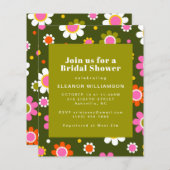 バジェットグルーヴィーフラワーズオリーブブライダルシャワー招待状 (正面/裏面)