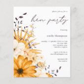 バジェットグレーイエローフローラヘンパーティの招待状 (正面)