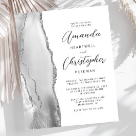 バジェットグレーホワイトシルバーアゲート結婚式招待状