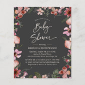 バジェットグレーマゼンタフローラベビーシャワー招待状 (正面)