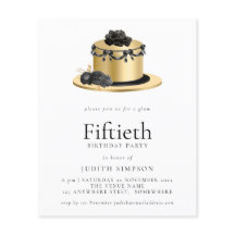 バジェットケーキ金ゴールドブラック50th誕生日招待状