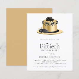 バジェットケーキ金ゴールドブラック50th誕生日招待状