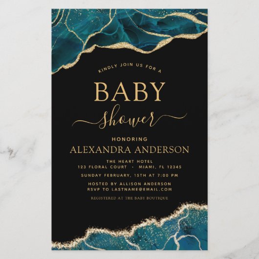 バジェットゲートターコイズベビーシャワーティール(緑がかった色)金ゴールド (正面)