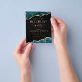 バジェットゲートターコイズ誕生日パーティーティール（緑がかった色）金ゴールド チラシ (手)