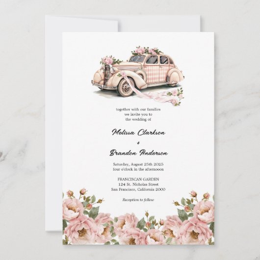 バジェットコケットフローラ赤面ピンクQRコード結婚ズ 招待状 (正面)