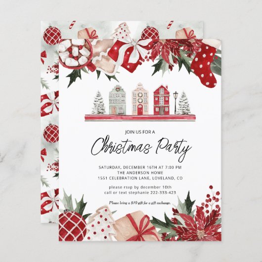 バジェットコージークリスマスパーティーホリデー招待状 (正面/裏面)