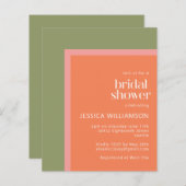 バジェットコーラルグリーンジオメトリックブライダルシャワー招待状 (正面/裏面)