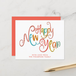 バジェットコーラルティール（緑がかった色）金ゴールドグリッターハッピーニューイヤー